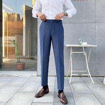 Free ironing trousers mens business formal Korean slim-fit trend straight and wild solid color casual nine-point pants mens summer