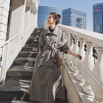 2021 autumn new plaid jacket loose double-breasted maternity dress Korean version over the knee mid-length section does not show pregnancy windbreaker