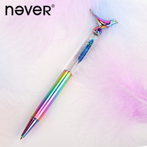 never colorful bird series styling pen feather sequin oil float ball point pen black ball pen signature pen
