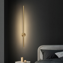 Light luxury copper long wall lamp minimal LED Line Background wall Living room master bedside bedside aisle stairway lights