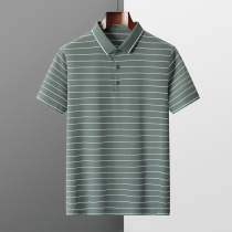 Business mens t-shirt short-sleeved 2021 summer new mens green striped Polo shirt high-end mulberry silk clothes