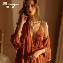 Shan Pie Superior Sense Big Code Women Morning Gown Sexy Pyjamas Sleeping Gown Ice Silk Pure Desire summer Two sets of sweatshirt thin and hot