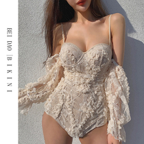 oneday Koreas new sexy small chest one-piece long sleeve swimsuit womens belly thin belly conservative hot spring swimsuit