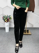 Middle-aged and elderly cotton-wadded trousers autumn and winter luo bu ku plus velvet large size women Harun elastic waist mother dress trousers zi hou