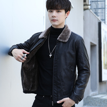 Winter plus velvet small size mens casual xs leather clothing s small man 155 leather jacket small warm youth coat tide