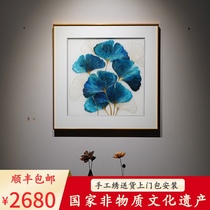 Ginkgo light luxury embroidery painting Living room Su embroidery finished hanging painting Sofa background wall entrance manual free hole decorative painting
