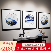 New Chinese embroidery living room landscape decoration painting pure handmade Su embroidery custom soft art sofa background wall hanging painting