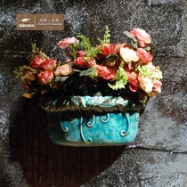 Creative pastoral ceramic wall hanging flower pot wall decoration home background wall decoration corridor cafe hanging flower Ware