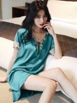 Real Silk Sleeping Dress Woman Summer Ice Silk Thin sexy short sleeves Big code lace 2022 New advanced sensary sleepwear