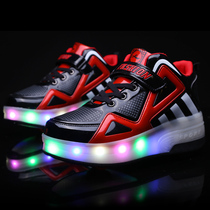 Running shoes student childrens pulley spring two-wheel invisible single-wheel deformation shoelace wheel shoes charging explosive shoes