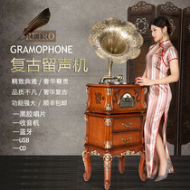 Antique gramophone Big Horn retro solid wood record player vintage vinyl record player subwoofer sound