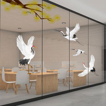 Chinese style cranes electrostatic frosted decoration painting shop door stickers office Red-crowned crane window glass paper film