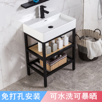 Small household wash basin Floor-standing column basin Balcony Ceramic bathroom Wash basin One-piece basin washbasin cabinet