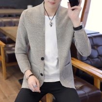 Mens Knitted Cardigan Korean Slim Trend 2021 New Spring and Autumn Thin Sweater Coats Cardigan