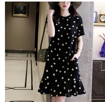 Japanese silk polka dot dress womens summer 2021 new temperament thin small man in a long straight small black dress