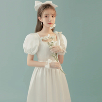 White Evening Gown Girl Day Small Subpodium Register Small Gift Dress Princess Falade Dress Code Dress Light Luxury Dress Summer
