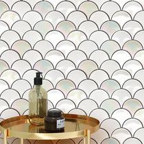 3D three-dimensional fish scale fan tile pink magic mosaic bathroom kitchen balcony background wall green metal glaze