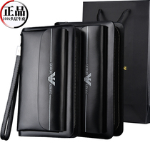 Amari Handbag Men Genuine Leather Long Purse Luxury Brands Business Zip Hand Grab Bag Pure Bull Leather Hand Grip Bag