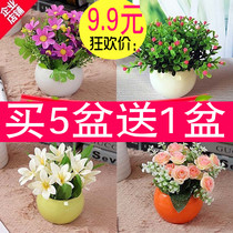Living Room Eu Style Mini Emulation Rose Plant Fake Flower Art Bonsai Pendulum Pieces Small Potted Flowers Furnishing Decorations