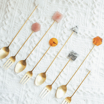 Half house stainless steel acrylic long handle coffee stirring spoon cafe home cute girl heart fruit dessert fork