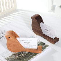 Solid wood bird business card box Black walnut wood creative exhibition card base Front desk beech horizontal business card holder