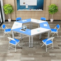 Primary School students hexagonal hexagon desk color trapezoid combination tutorial class splicing table childrens art painting table and chair