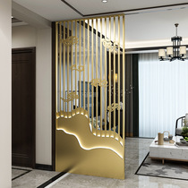 Stainless steel screen partition New Chinese style entrance decoration Modern simple light luxury Metal wrought iron hollow carving