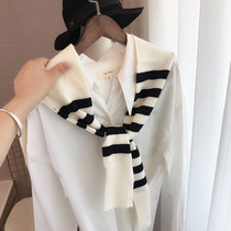 Korean striped knitted small shawl outside female spring and autumn shoulder Korean foreign warm scarf shoulder shoulder neck collar