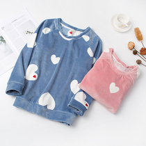 Soft and warm velvet Island velvet pajamas womens autumn and winter long sleeves plus velvet coral velvet flannel home clothing single top