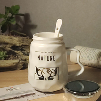 Nordic ins ceramic mug mirror with lid spoon simple male and female friends large capacity office home drinking cup