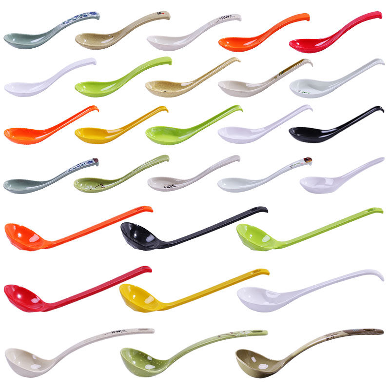 Plastic spoon miamine imitation porcelain colored with hook long handle spoon eat noodle hook spoon spoon commercial anti-fall spoon