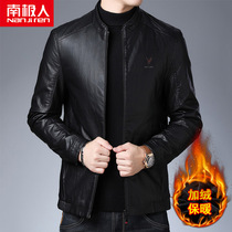 Antarctic autumn and winter mens leather coat with plush and thickened coat standing collar PU leather jacket autumn and winter coat motorcycle suit