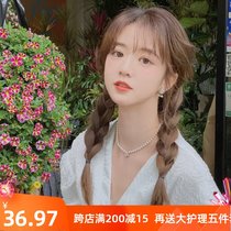 Wig female summer hair jk double ponytail simulation Net red long straight hair age reduction Lolita braid full head cover