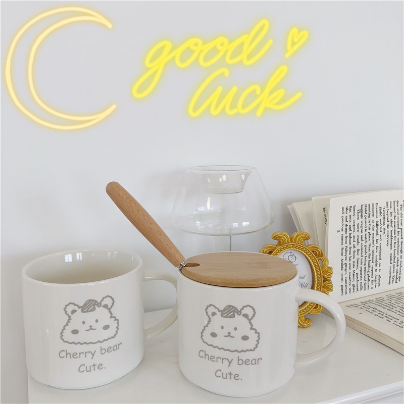South Korea ins cute soft meng sleeping hat bear with cover couple large-capacity mack ceramic cup breakfast cup milk