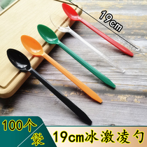Disposable spoon extended DQ ice cream plastic commercial thick spoon 19cm long handle soup dessert spoon Coffee 500