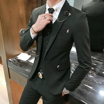 Suit suit suit mens three-piece Korean version of slim fit autumn casual suit groom wedding handsome groomsman Group dress