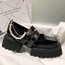 Cheng Xiaoxitong Single shoe 2022 new retro square head Mary Jane shoes Women Intrun Cakes Thick Bottom Chain Small Leather Shoes