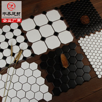 Nordic style black and white hexagonal octagonal mosaic tiles kitchen bathroom balcony non-slip wall tiles tile floor