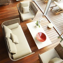 Outdoor sofa rattan sofa chair three double wicker chair sofa combination living room courtyard terrace rattan furniture