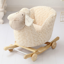 Nordic rocking chair with light music children Trojan horse rocking horse dual-purpose solid wood rocking car Baby Baby Baby year gift