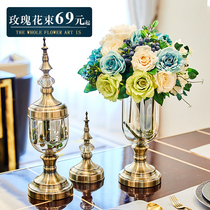  European-style dried rose flower bouquet simulation fake flower porch decoration vase decoration living room light luxury dining table floral decoration