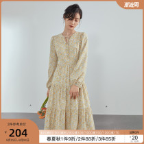 Fan Si Lanen gentle wind chiffon floral dress women 2021 new spring and autumn V collar temperament slim skirt