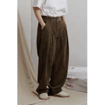zakka 2021 Japanese corduroy double pleated pile up feeling loose straight tube profile trousers for men and women casual pants