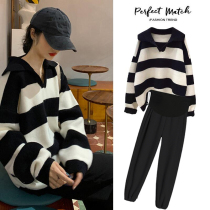 Pregnant women autumn suit fashion model 2021 New Net red two-piece sweater autumn winter spring autumn coat red