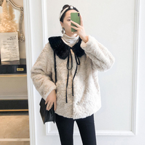 Small sub pregnant woman jacket autumn and winter pregnancy winter imitation lamb suede sweet and beautiful turning on the sweatshirt and thickened winter clothing