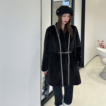 Haining mink coat female whole mink medium long V collar imported Baojia meiben black mink fur coat Young