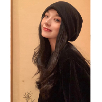 Lazy Wind ~ net red black Baotou hat Street hipster big head thin pile hat autumn and winter couple head towel hat