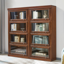 Solid wood bookcase with door Glass door American bookshelf storage cabinet Storage cabinet Retro childrens bookcase Floor dustproof