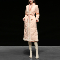 GORDONSANDRO winter 2021 apricot pink slim long white duck down jacket waist knee jacket