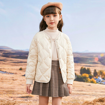Girl light thin down clothes child light slim fit 2021 new foreign air winter clothing big child short liner child clothing jacket